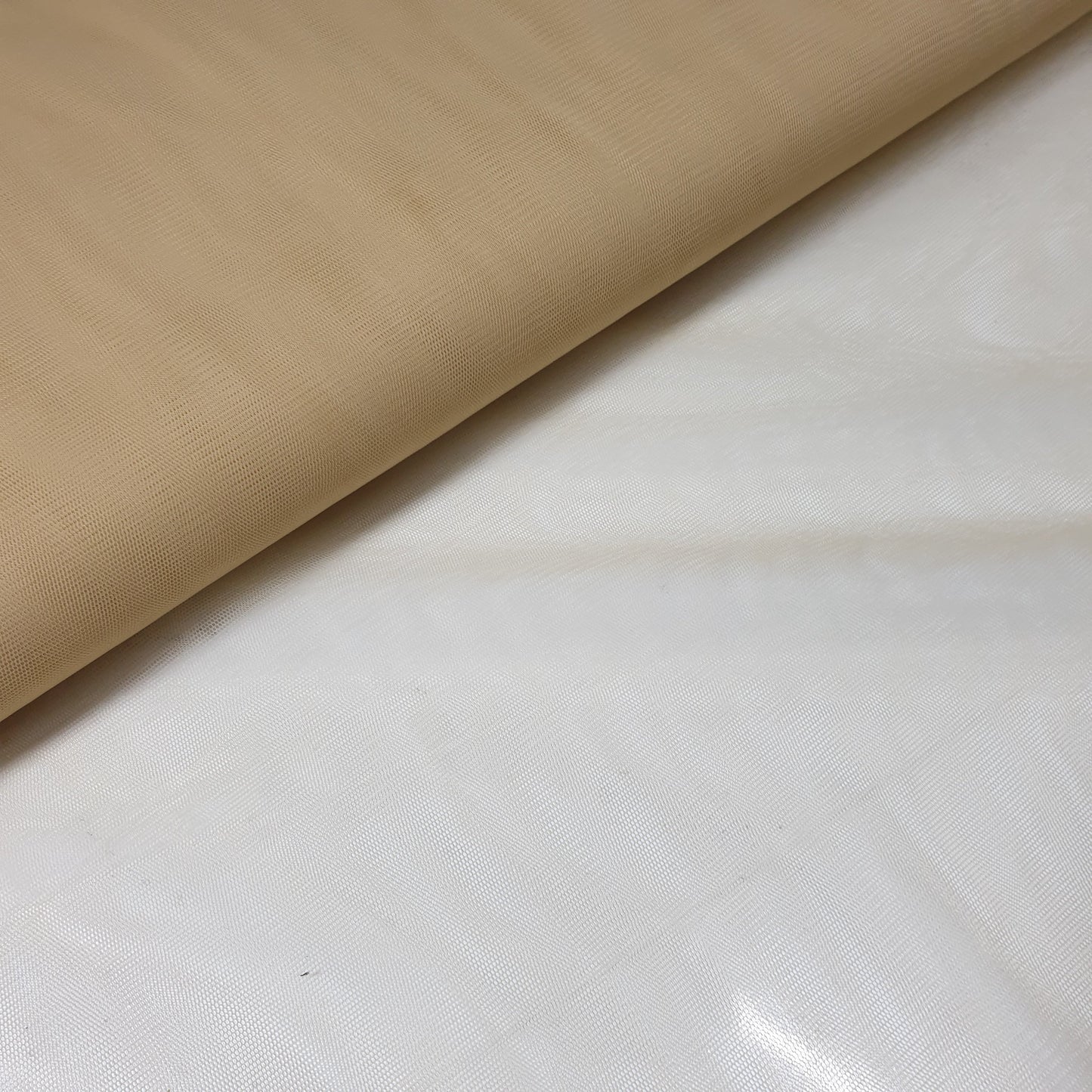 Beige Premium Soft Plain Sheer Tulle Net Fabric Tutu Fairy Veil Bridal Wedding Arch Decor Material 58.0" (147.3 cm) (25 Meter Roll)