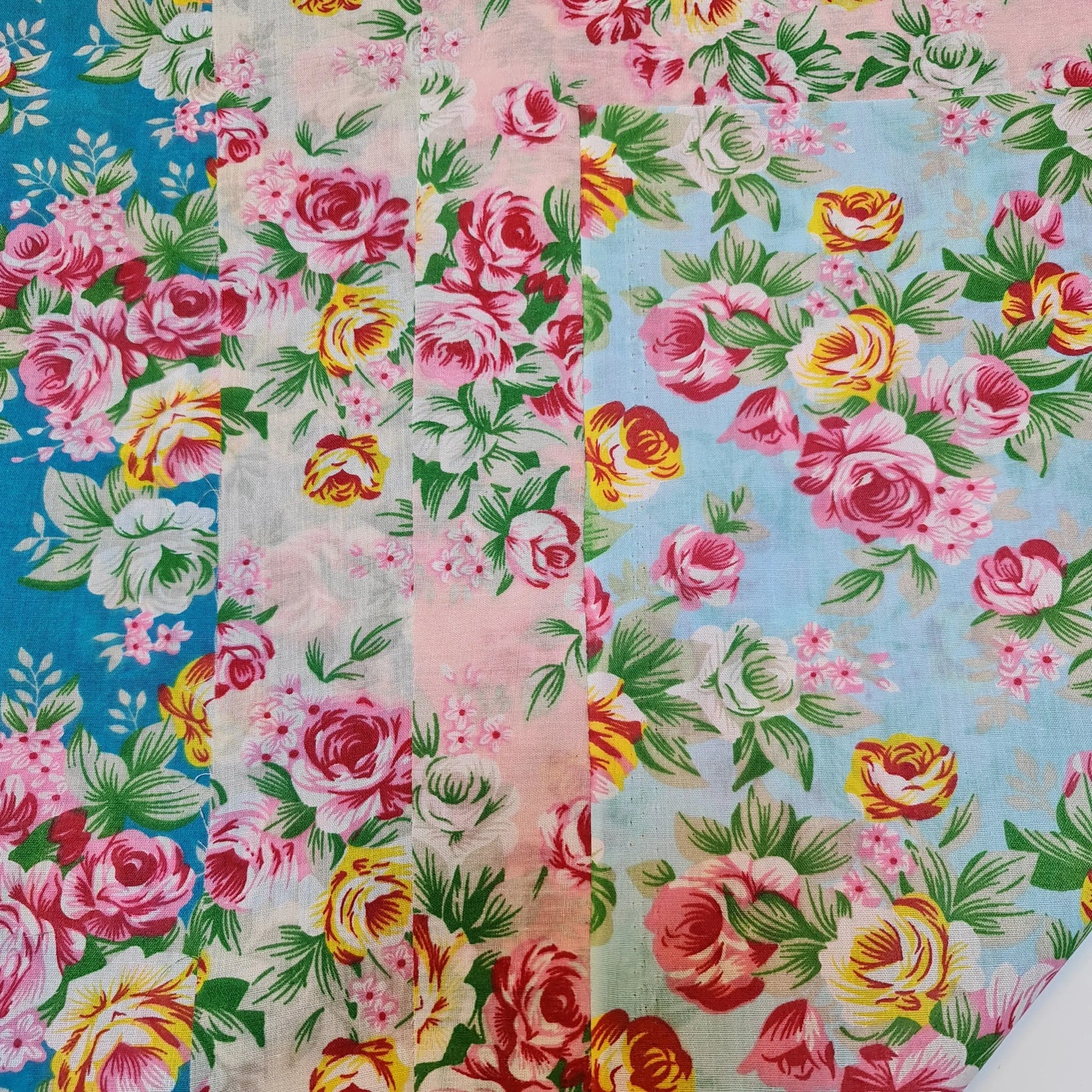 4pcs Polycotton Vintage Floral Fat Quarters | 50Γ50cm Patchwork, Quilting & Craft Fabric Set β Soft Printed Material