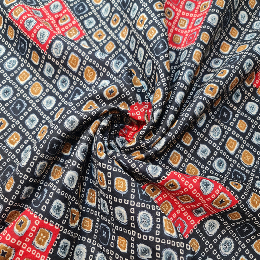 Black & Red Rajasthani 100% Cotton Lawn Fabric – Craft, Quilting & Patchwork Material 44" Wide - Textile Station