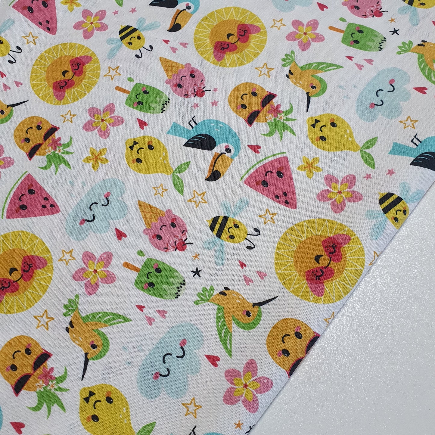 100% Cotton Printed Fabric – Treats, Fruits & Macarons Designs, 44" Wide Soft Dress & Craft Material by the Metre