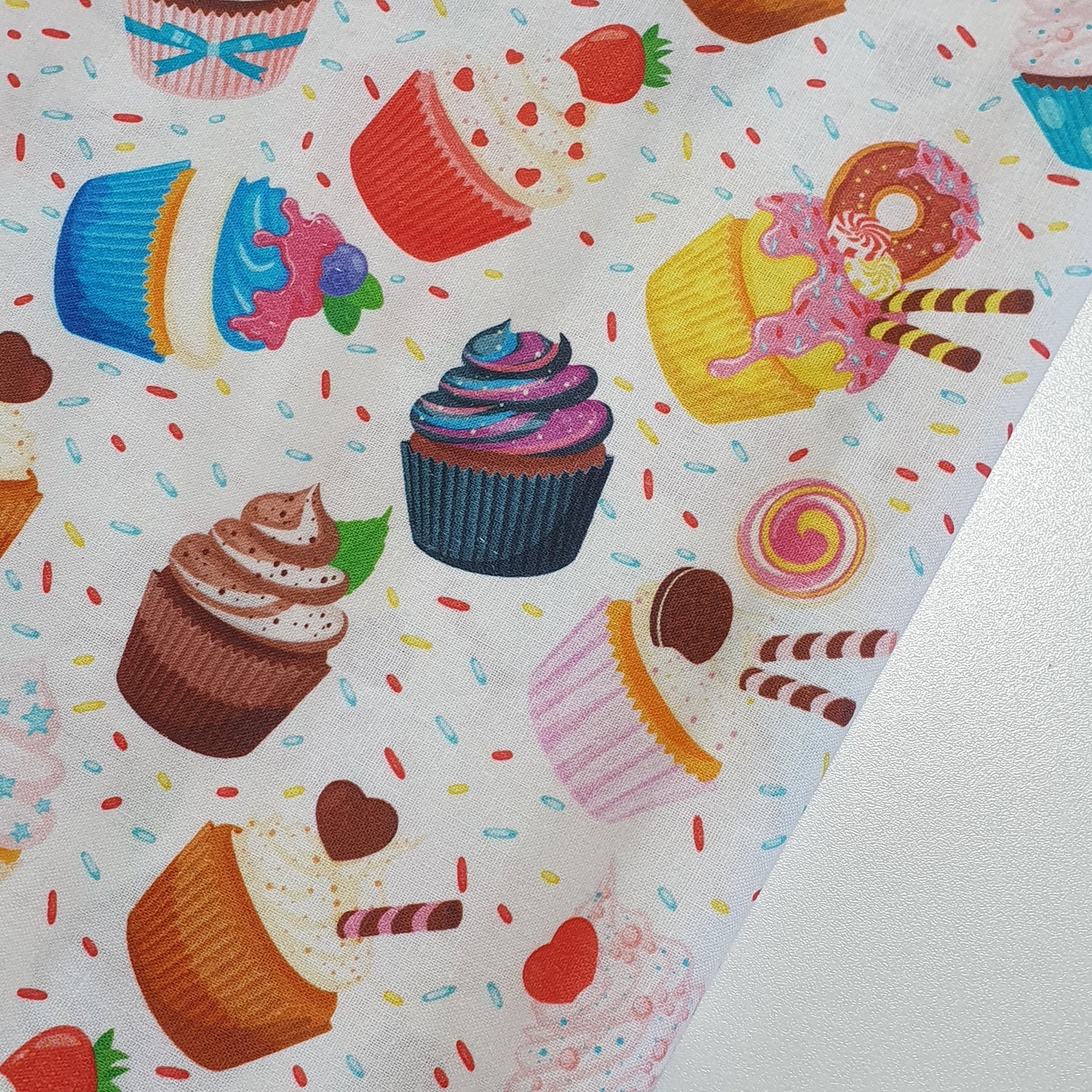 Deliciously Sweet 100% Cotton Fabric: Treats, Fruits & Macarons - 44” Wide for Quilting (Cup Cakes)