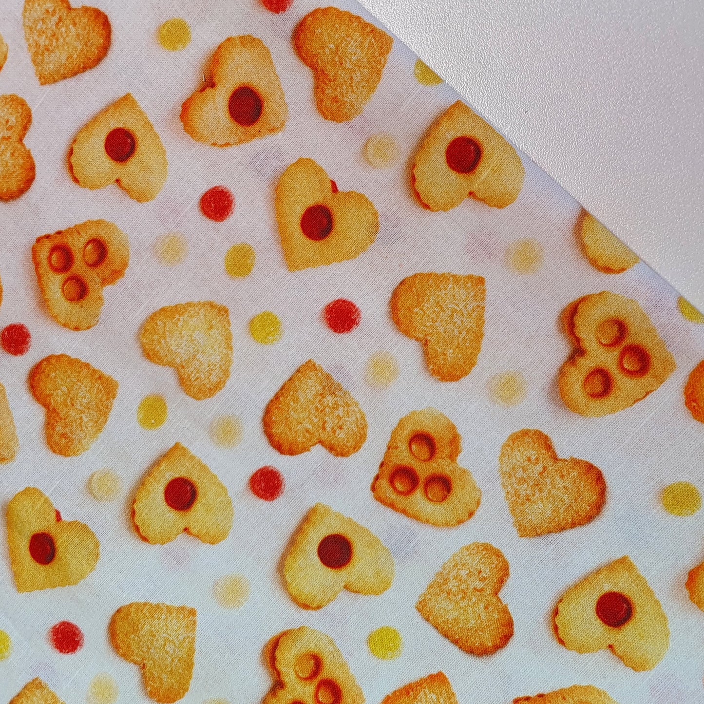 Deliciously Sweet 100% Cotton Fabric: Treats, Fruits & Macarons - 44” Wide for Quilting (Biscuit Hearts)