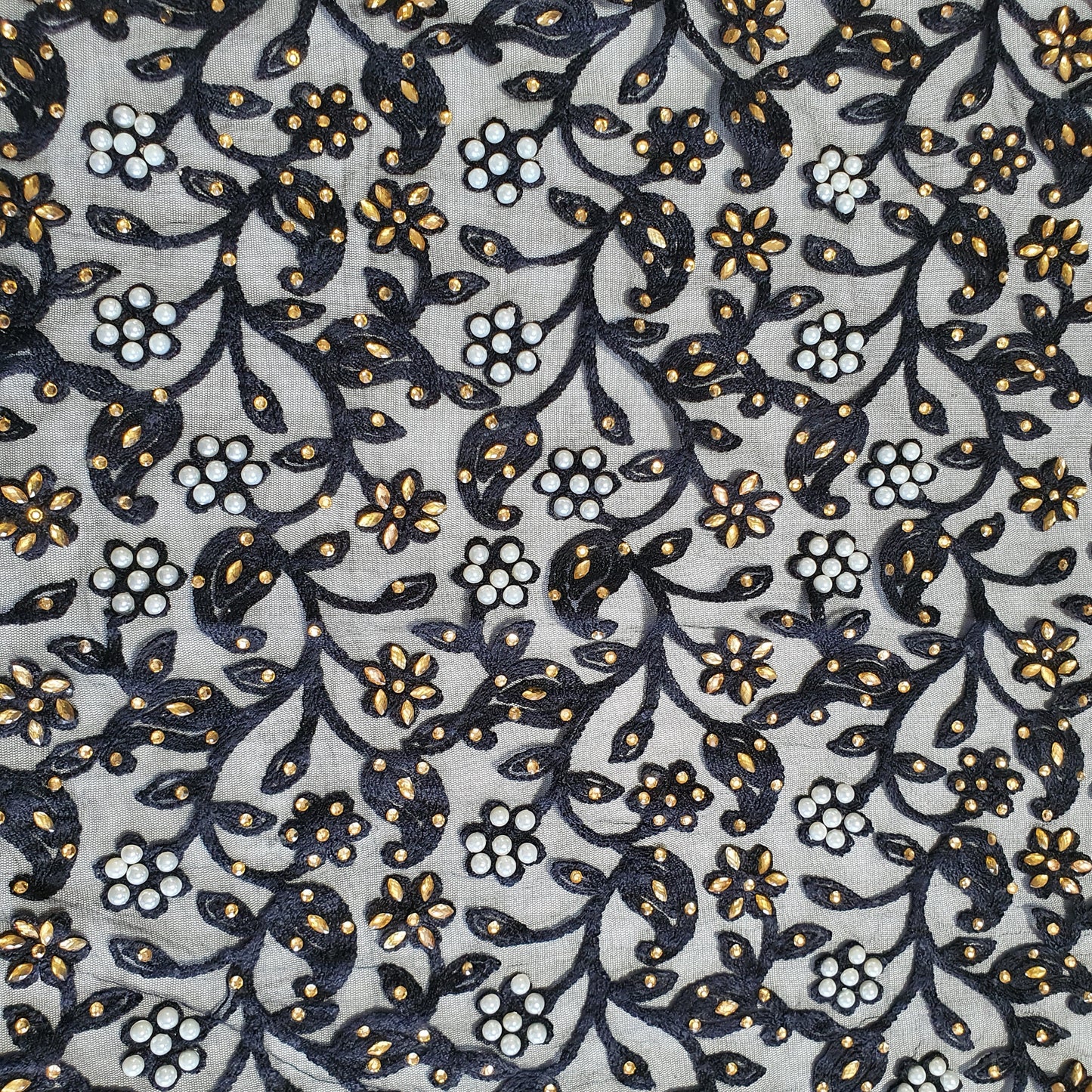 BLACK PAISLEY Premium Mesh Net Material Floral Diamante Embroidery Dress Craft Fabric 44.0" (111.8 cm) By Meter