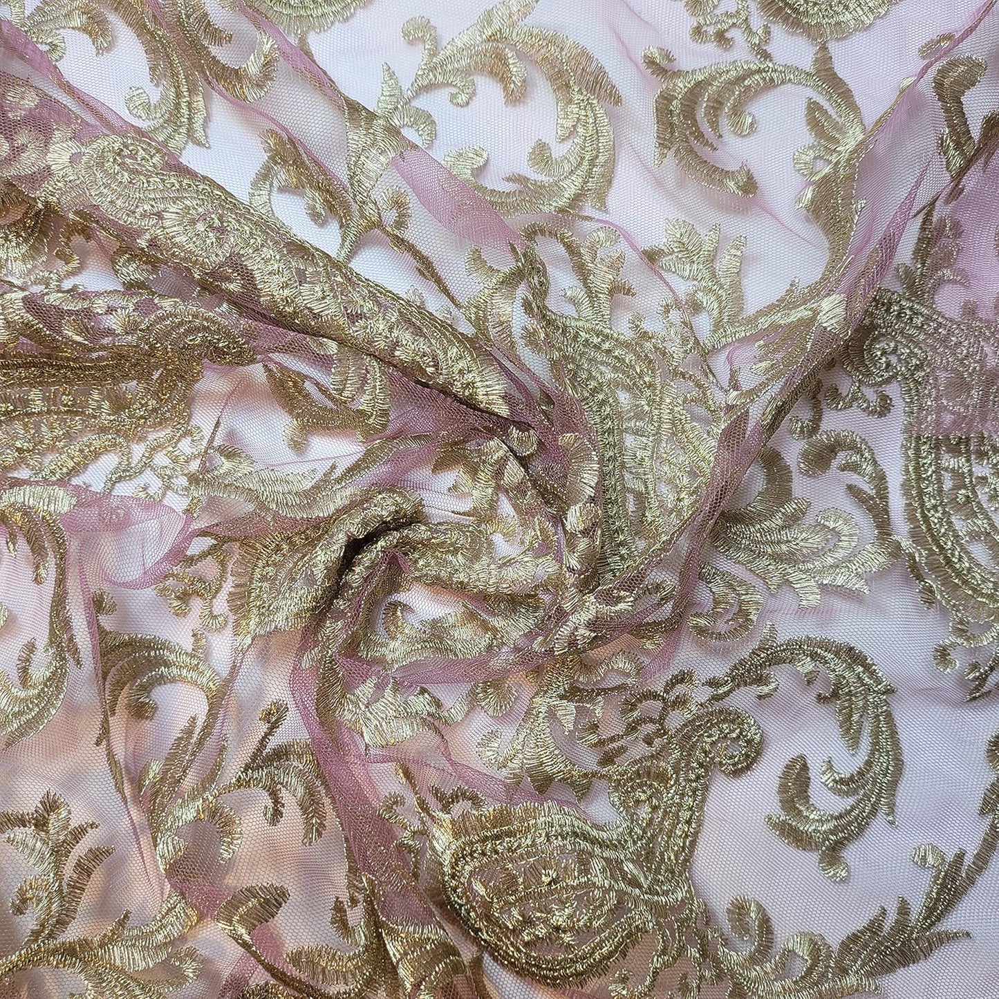 Paisley Embroidered Mesh Fabric β 58" (147cm) Wide Sheer Bridal & Evening Wear Fabric by the Metre