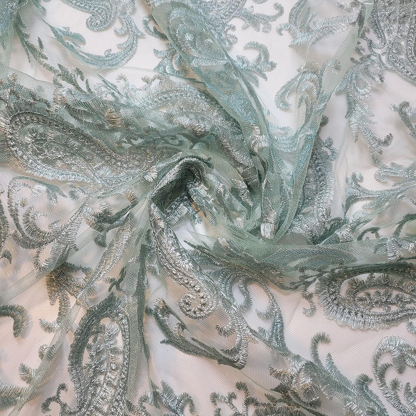 Paisley Embroidered Mesh Fabric β 58" (147cm) Wide Sheer Bridal & Evening Wear Fabric by the Metre