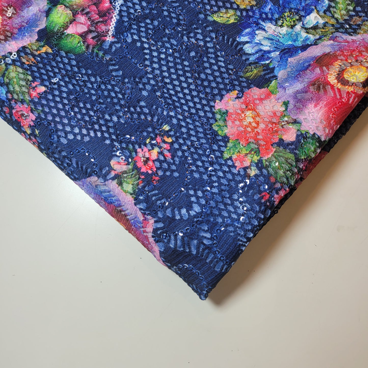 Floral Bridal Lace Fabric – 58" Wide Polyester Mesh & Elastane Blend Dress Material by the Meter