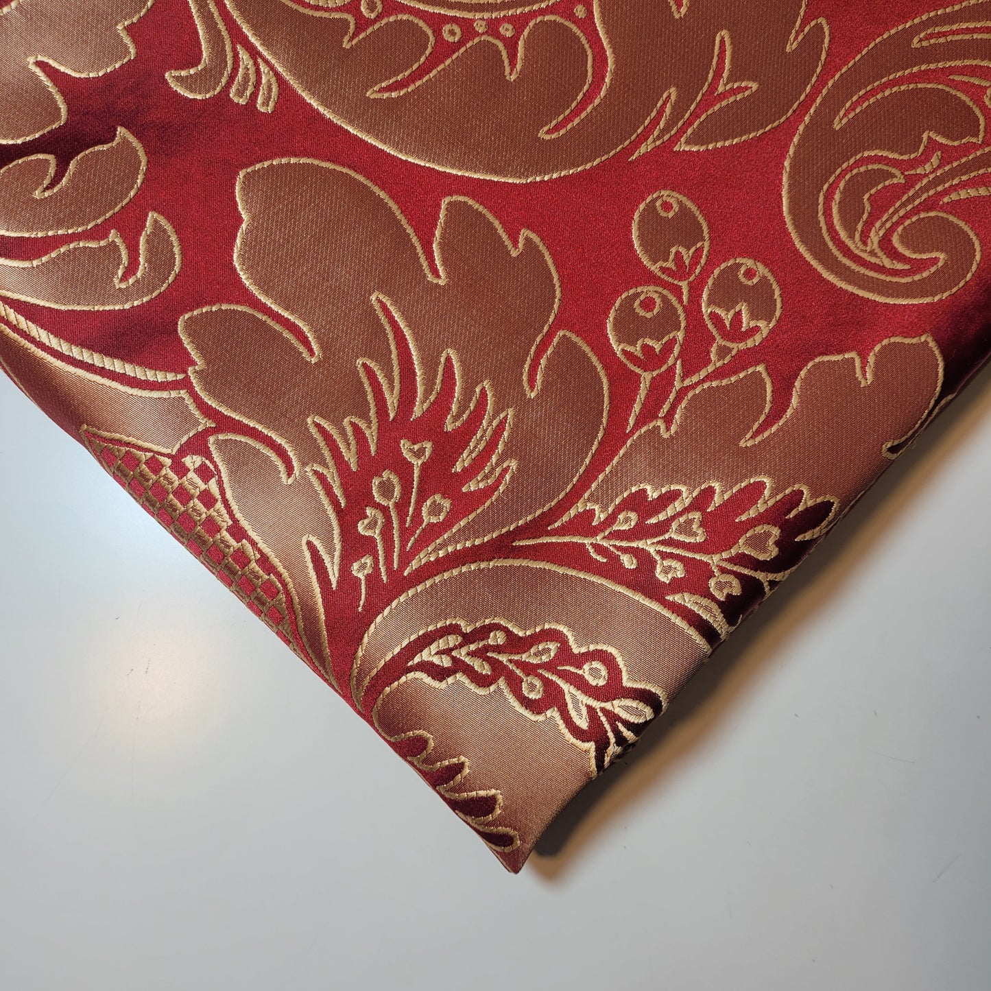 Geometric Stripes & Tartan Chenille Tapestry-Inspired Curtain & Upholstery Fabric – Medium to Heavyweight, 58" Wide (Burgundy Damask)