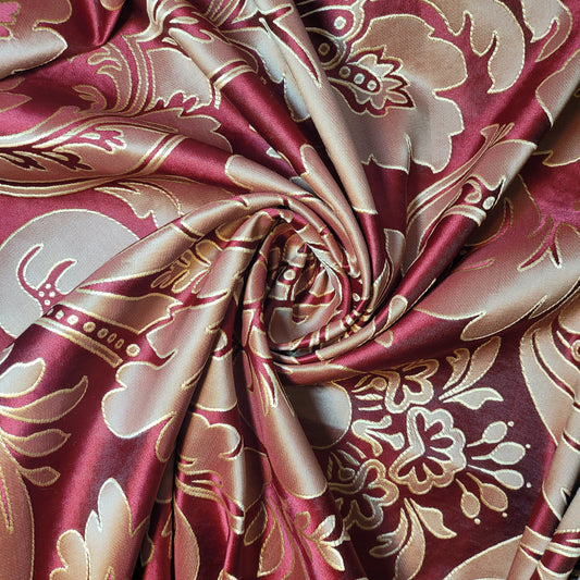 Geometric Stripes & Tartan Chenille Tapestry-Inspired Curtain & Upholstery Fabric – Medium to Heavyweight, 58" Wide (Burgundy Damask) - Textile Station