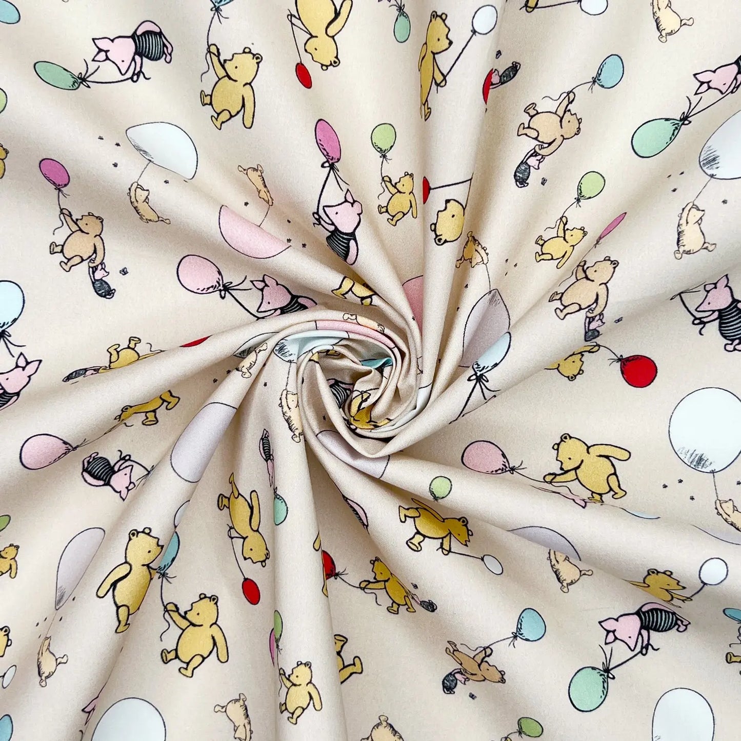 Winnie the Pooh Cotton Percale Fabric | Lightweight 200 Thread Count 100% Cotton 44" (112cm) Wide Dressmaking & Craft Fabric β Sold by the Meter