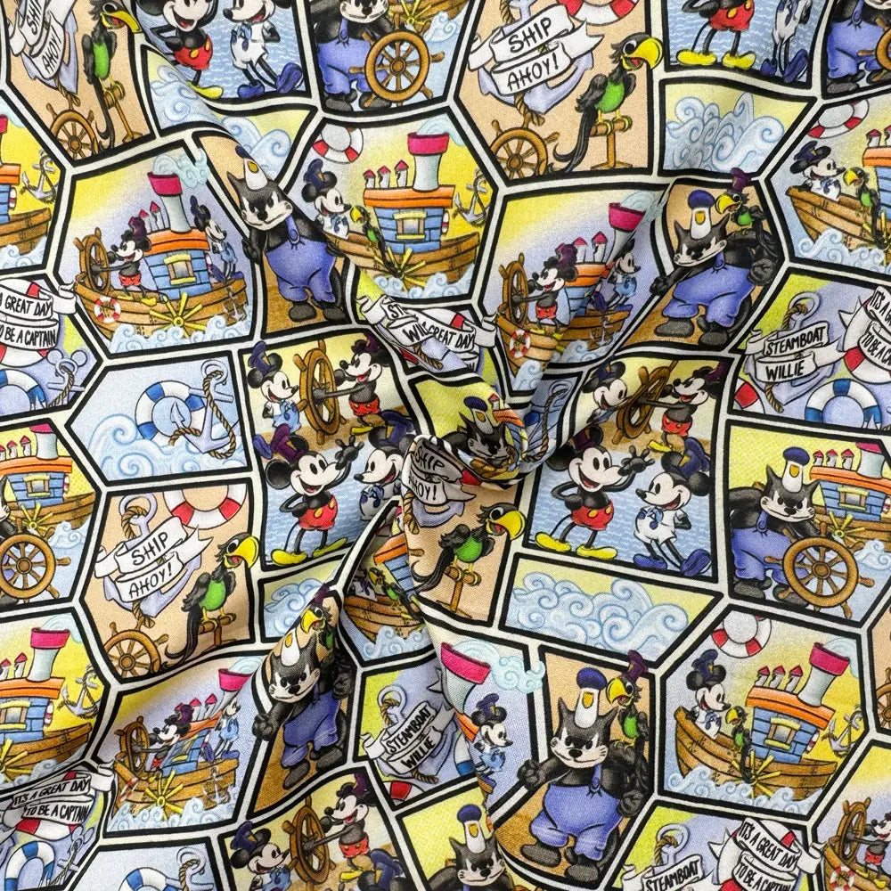 Steamboat Willie Cotton Percale Fabric | Lightweight 200 Thread Count 100% Cotton 44" (112cm) Wide Dressmaking & Craft Fabric β Sold by the Meter