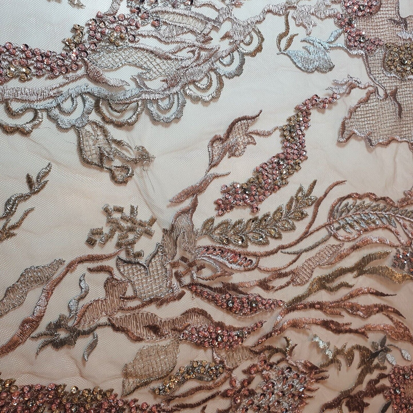 Premium Mesh Net Fabric – 58" Wide Floral Diamante Embroidery Dress & Craft Material