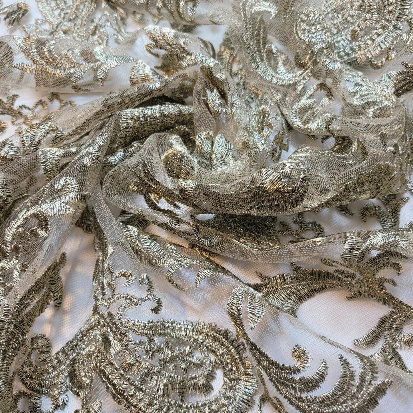 Paisley Embroidered Mesh Net Fabric – 58" Wide Dress & Craft Material (Sold by the Meter) - Textile Station