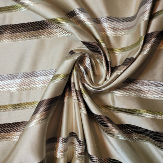 Geometric Stripes & Tartan Chenille Tapestry-Inspired Curtain & Upholstery Fabric – Medium to Heavyweight, 58" Wide (Gold Satin Jacquard Stripe) - Textile Station