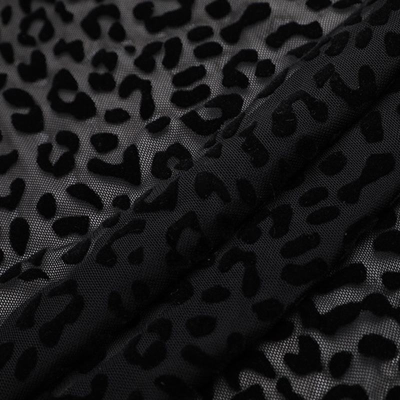 Black Leopard Flock Mesh Fabric 58β Wide By The Metre