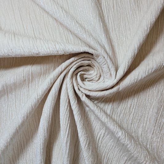 Geometric Stripes & Tartan Chenille Tapestry-Inspired Curtain & Upholstery Fabric – Medium to Heavyweight, 58" Wide (Ivory Crush Chenille Velvet) - Textile Station