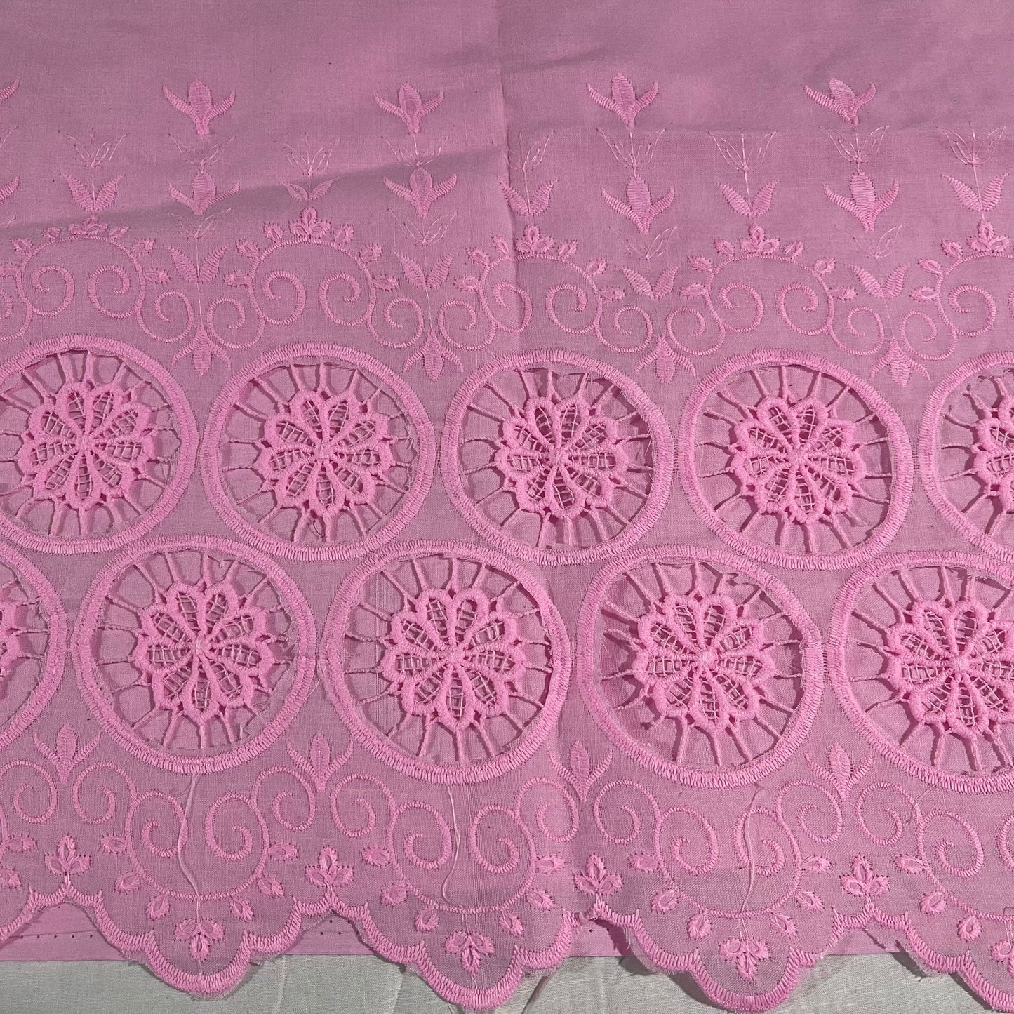 Cotton Floral Embroidery Fabric – Broderie Anglaise Lace Dress & Craft Material, 44" Wide
