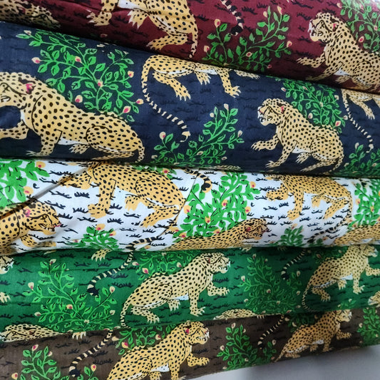 100% Cotton Jungle Cats & Leopards Fabric – 44" Wide Tropical Print for Dressmaking, Craft & Quilting Material by the Meter - Textile Station