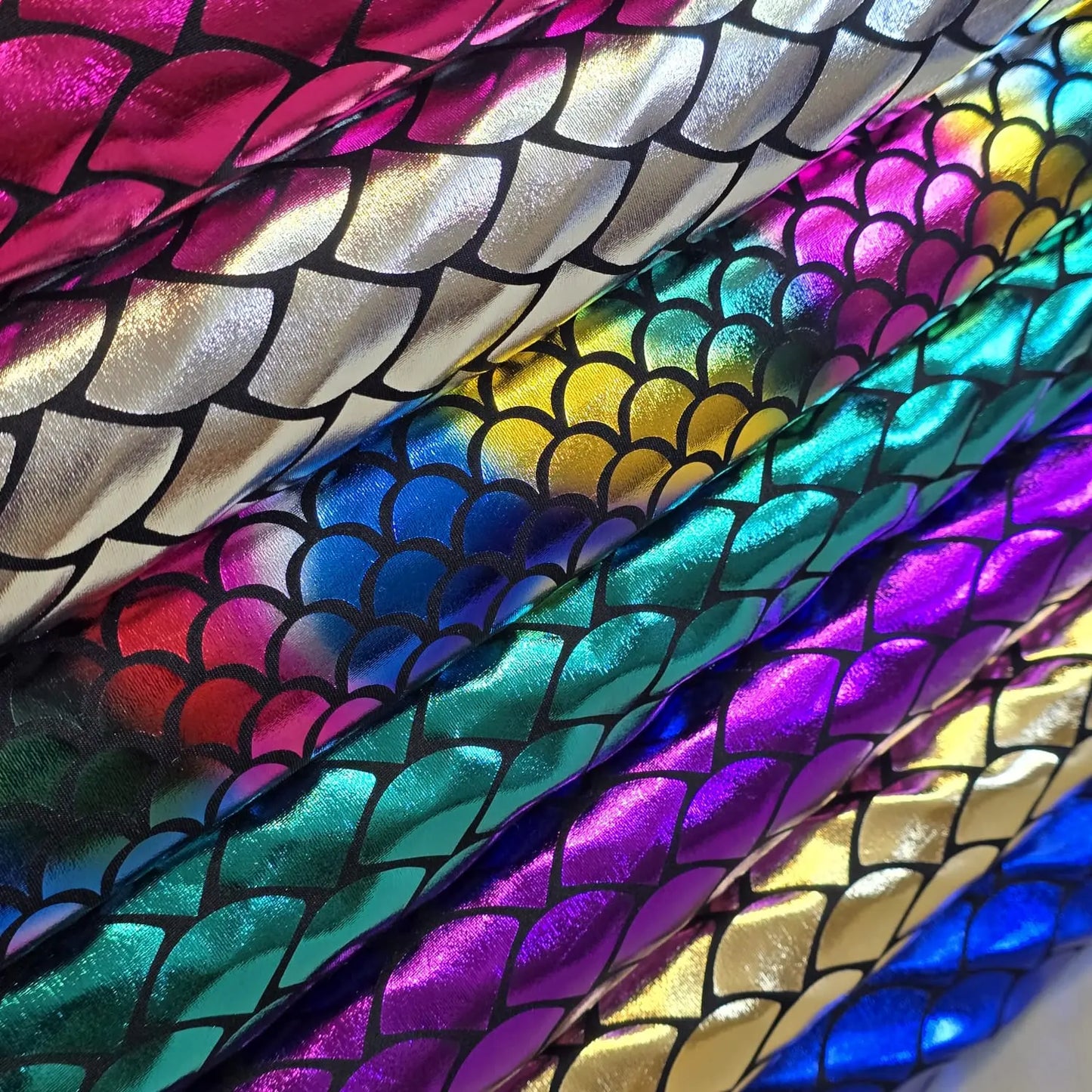 Metallic Mermaid Scale ITY Stretch Foil Reptile Snake Skin Dance Costume Fabric 58" Wide By The Meter