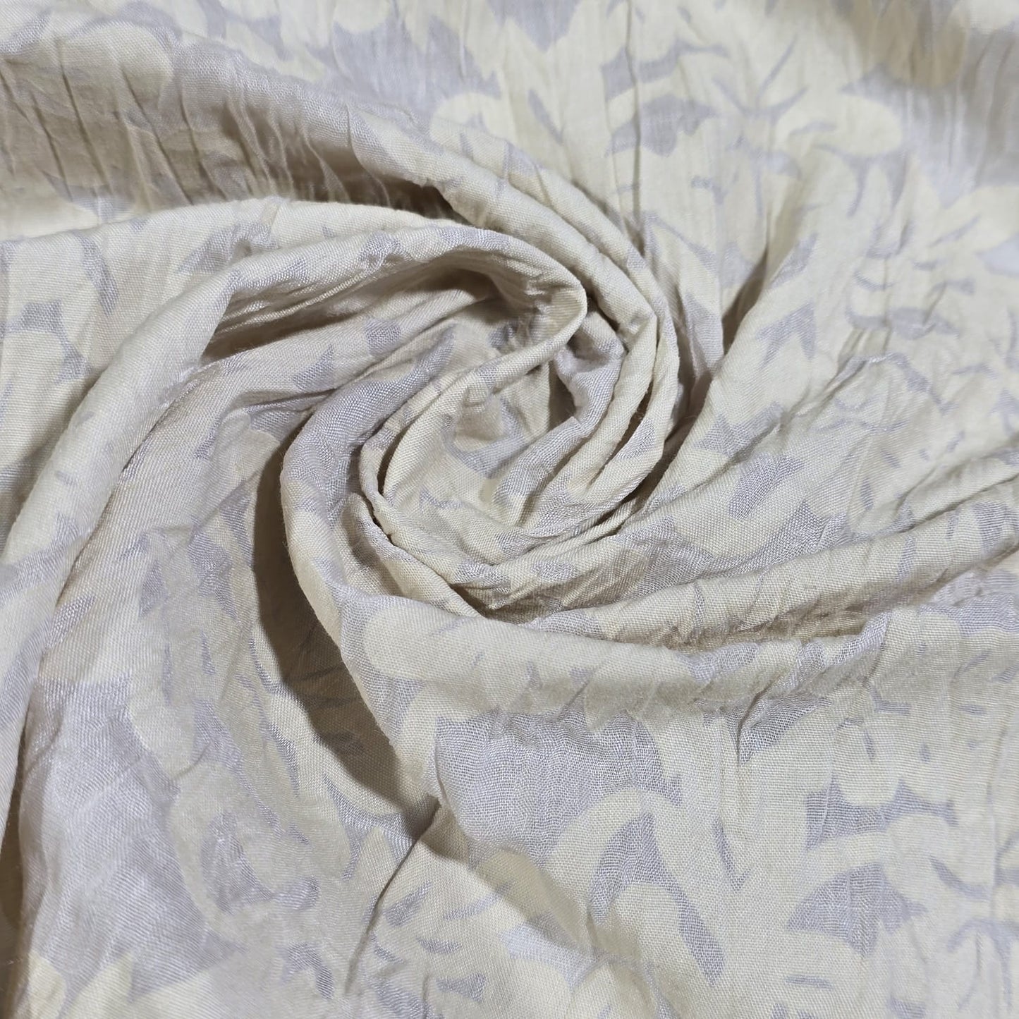Beige Floral 100% Cotton Crush Fabric Crinkle Craft Dress Costume Material 50 " By The Meter