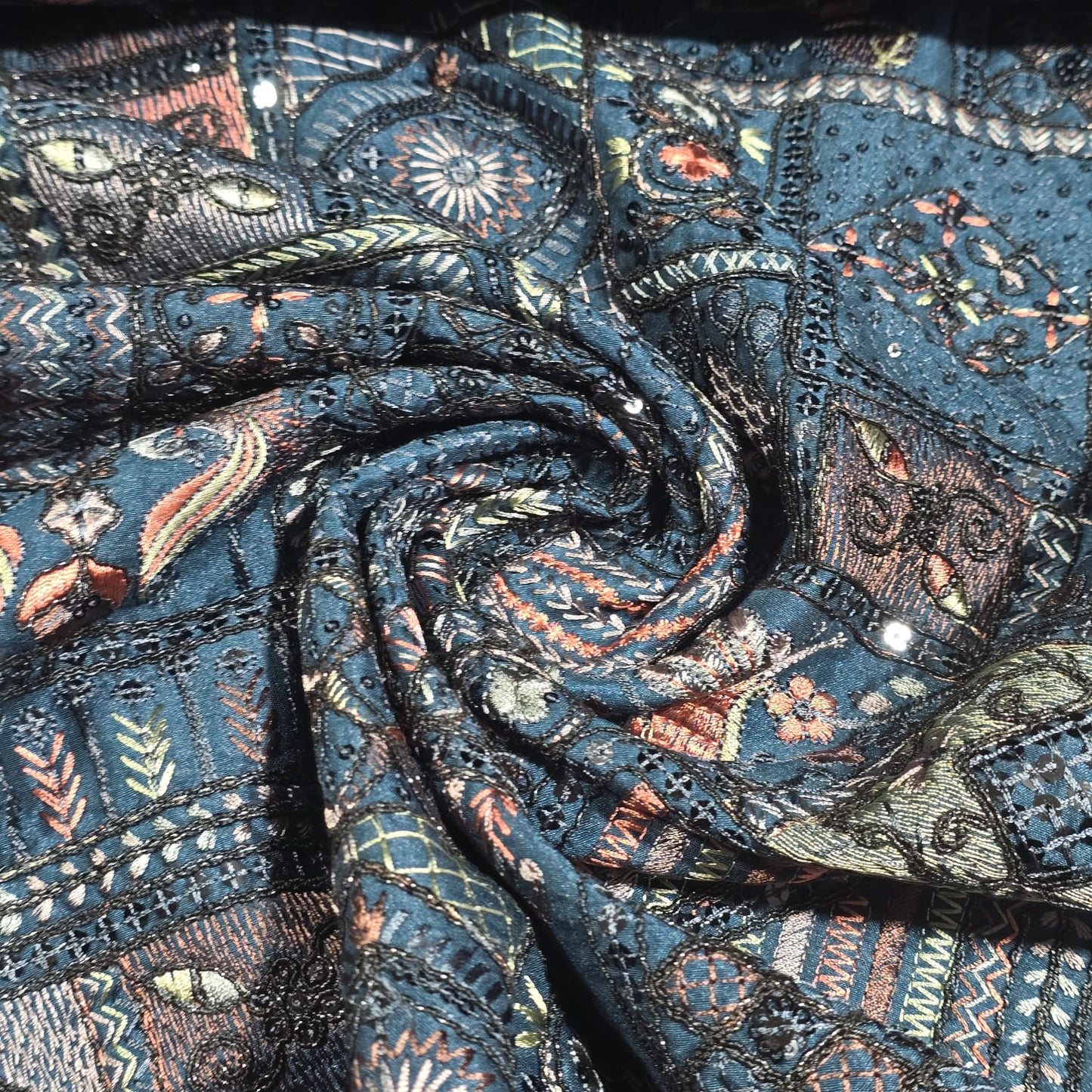 Premium Designer Embroidered Silk Fabric 44" (112cm) Wide β Luxury Dress Material by the Metre