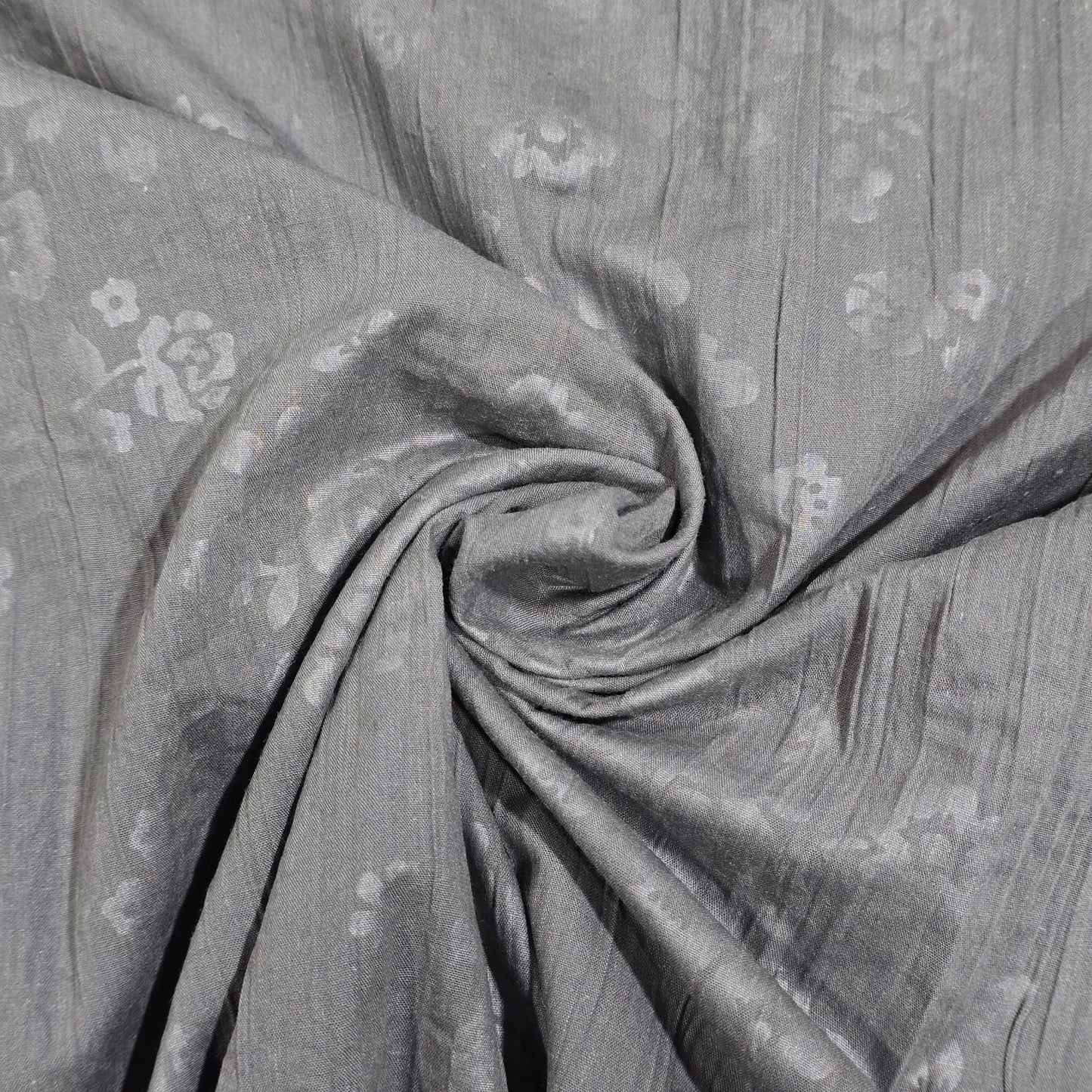 Grey Floral 100% Cotton Crush Fabric Crinkle Craft Dress Costume Material 50 " By The Meter