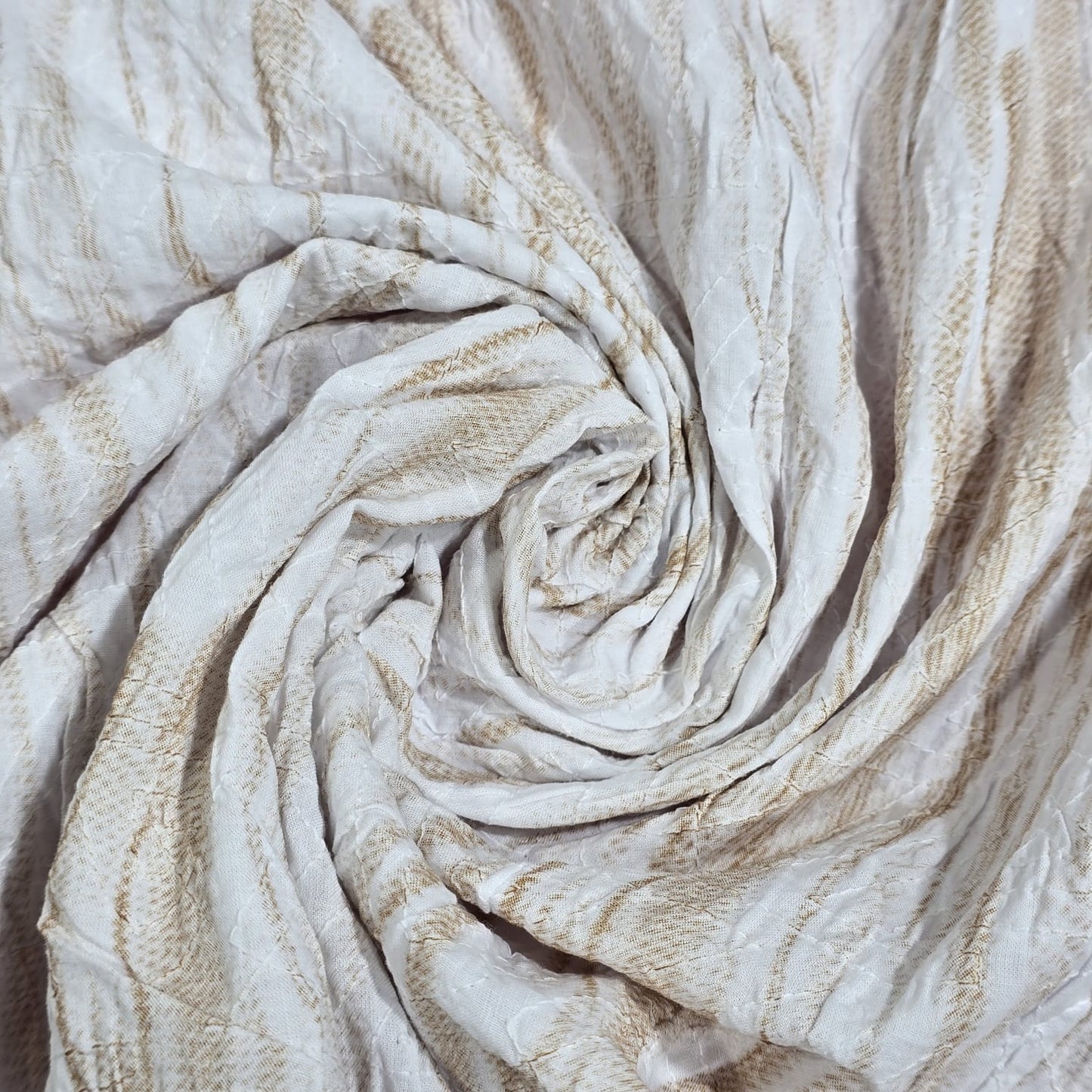 Sand Beige Abstract Stripe 100% Cotton Crush Fabric Crinkle Craft Dress Costume Material 50 " By The Meter