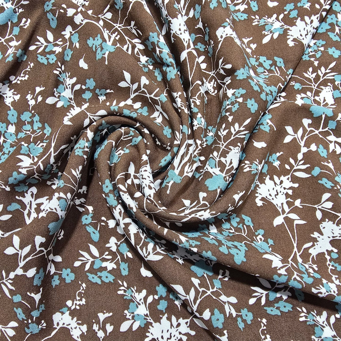 Mocha Ditsy Meadow Floral Print Viscose Challis Print Fabric 58" By The Meter Soft Lightweight Material