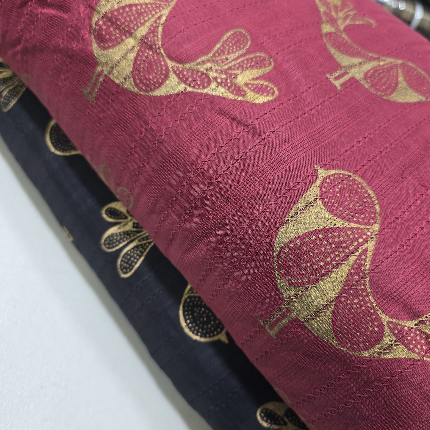 Golden Bird 100% Cotton Textured Fabric Crafts Dress Costume Material 44" Meter
