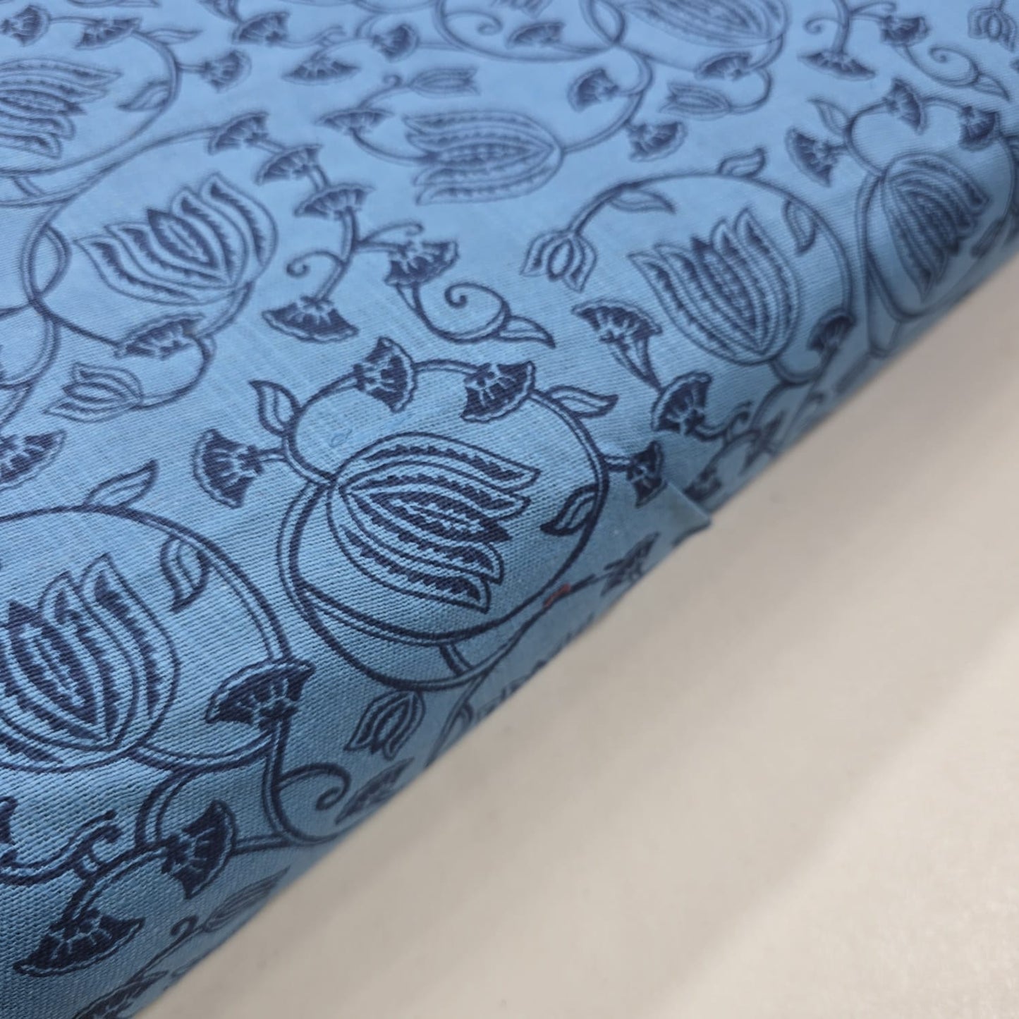Blue Floral Vine Cotton Fabric 54" Wide | Vintage Botanical Dressmaking, Craft & Quilting Material by the Metre