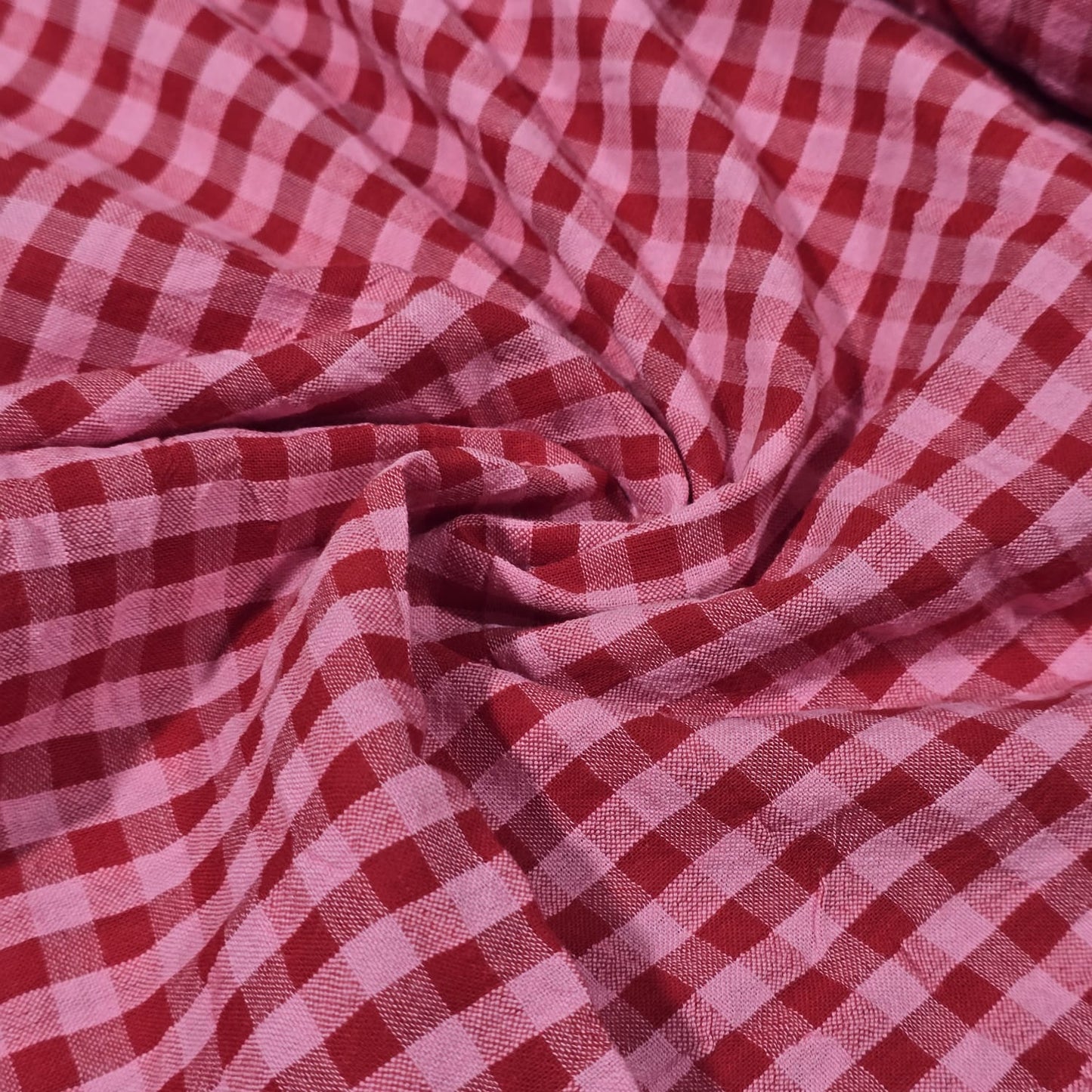 Red Pink Gingham 100% Cotton Seersucker Fabric Crush Costume Craft Dress Material 58" By The Meter