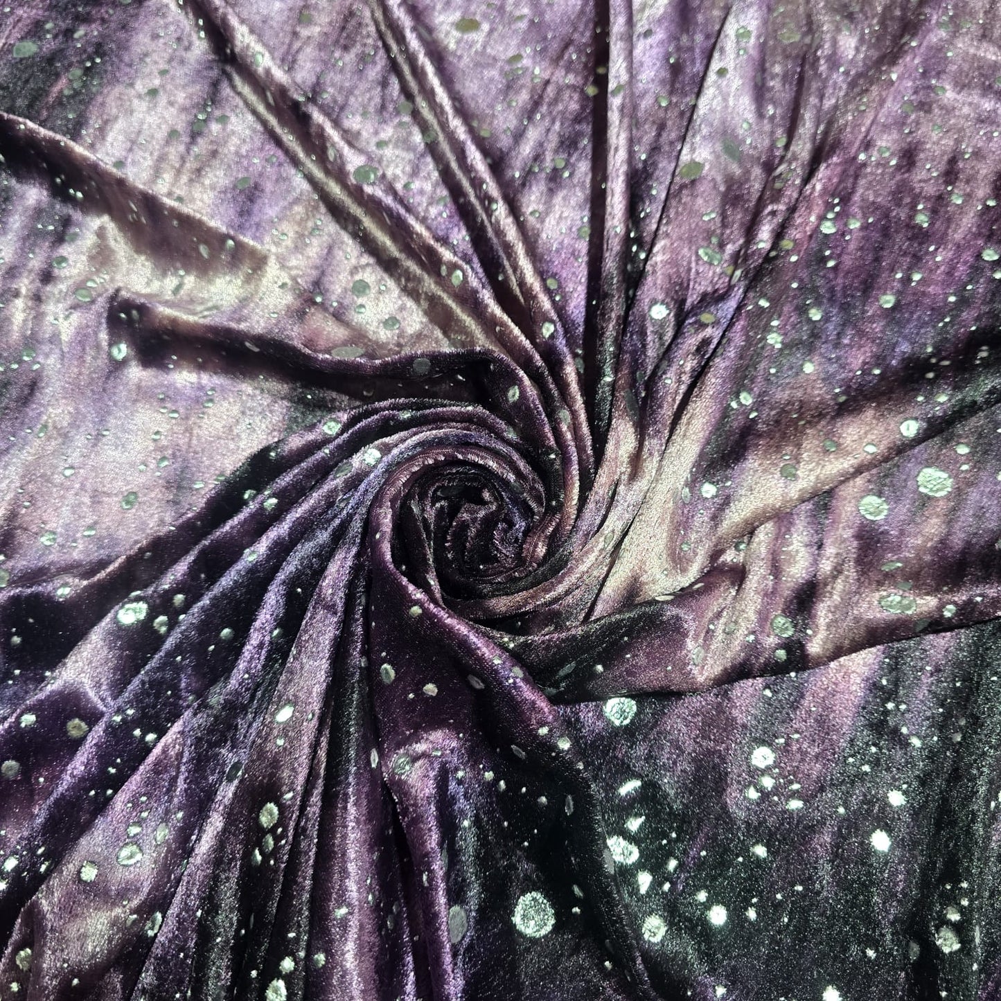 Purple Galaxy Print Velour Stretch Fabric | Soft Velvet Jersey Material | 58" Wide Dress Fabric | Sold by the Metre