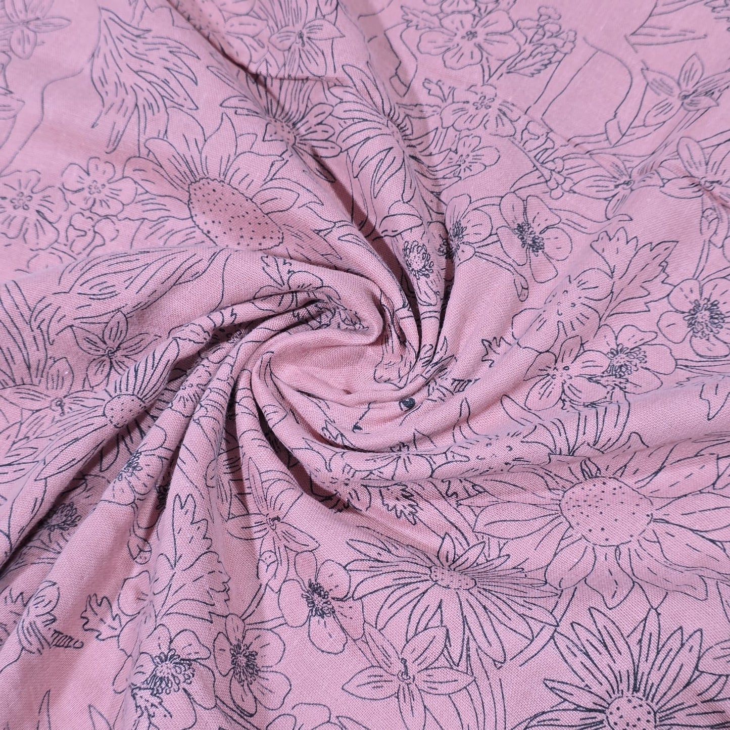 Premium 100% Cotton Double Gauze Fabric β Dusky Pink Floral Unicorn Line Art Print β 58" (147cm) Wide by the Metre
