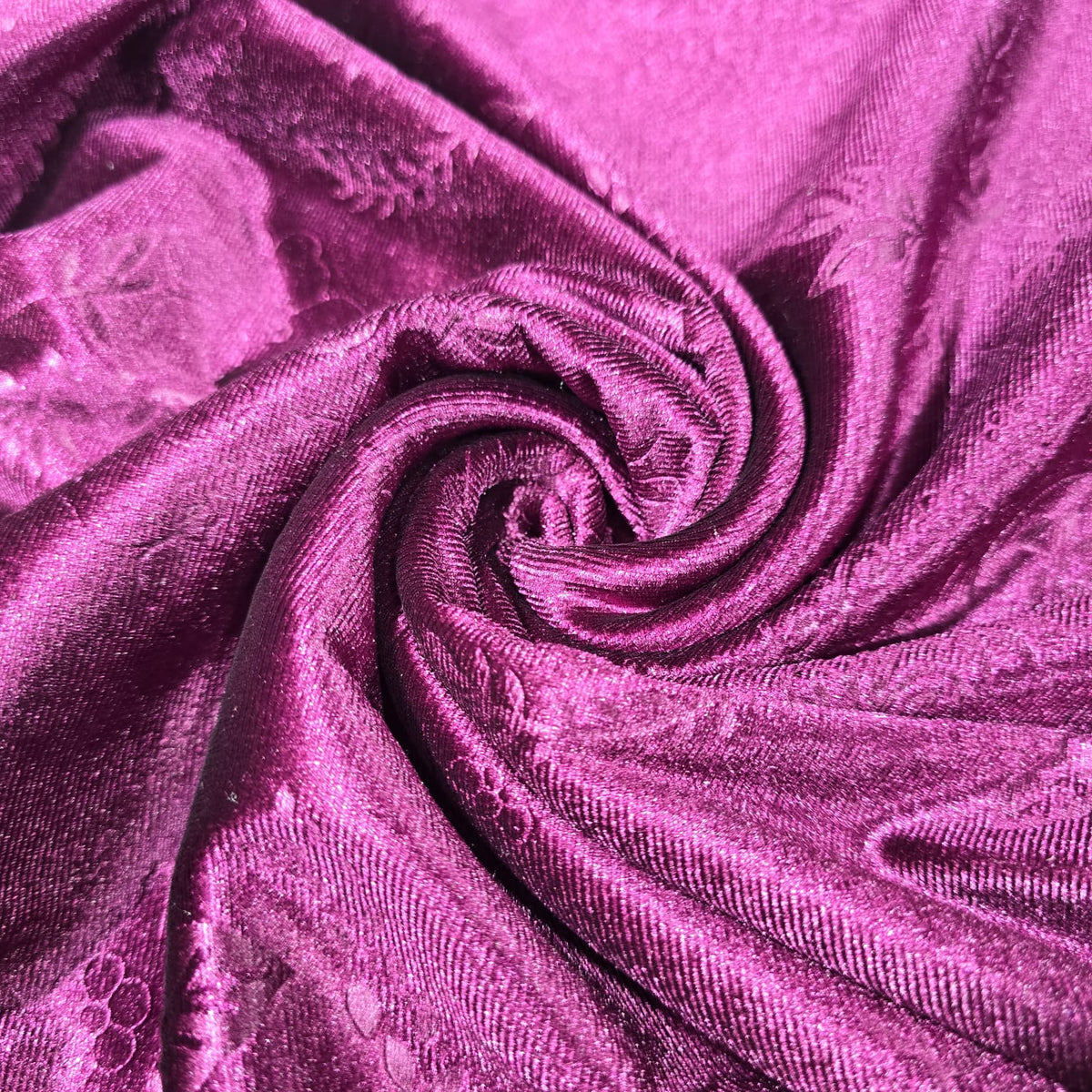 Magenta Stretch Velvet Fabric 58" Wide β Embossed Floral & Plain Matching Velvet Mix & Match By The Metre