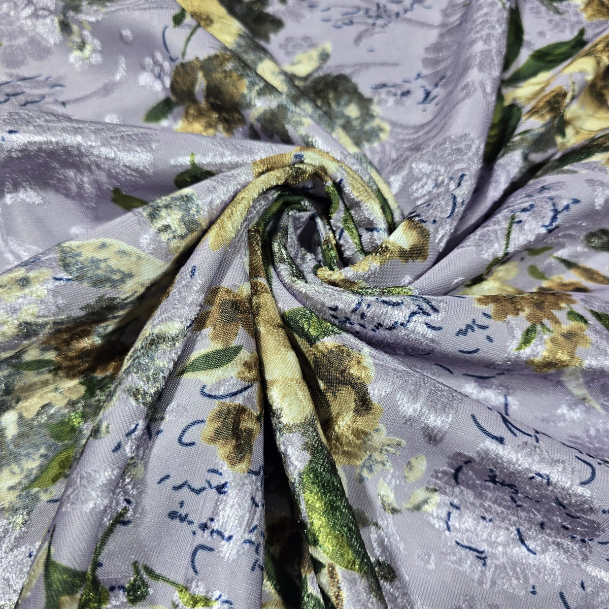 Lilac Floral Velvet Devore & Plain Wool Peach Skin Fabric 58" Wide β Mix & Match By The Metre