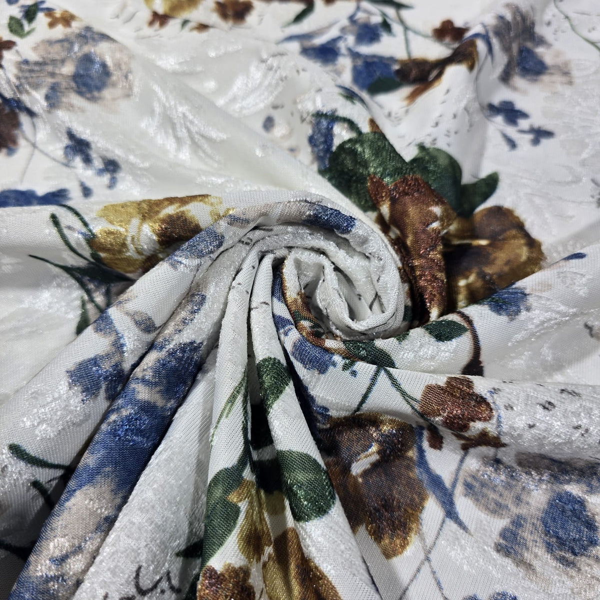 Ivory Floral Velvet Devore & Plain Wool Peach Skin Fabric 58" Wide β Mix & Match By The Metre