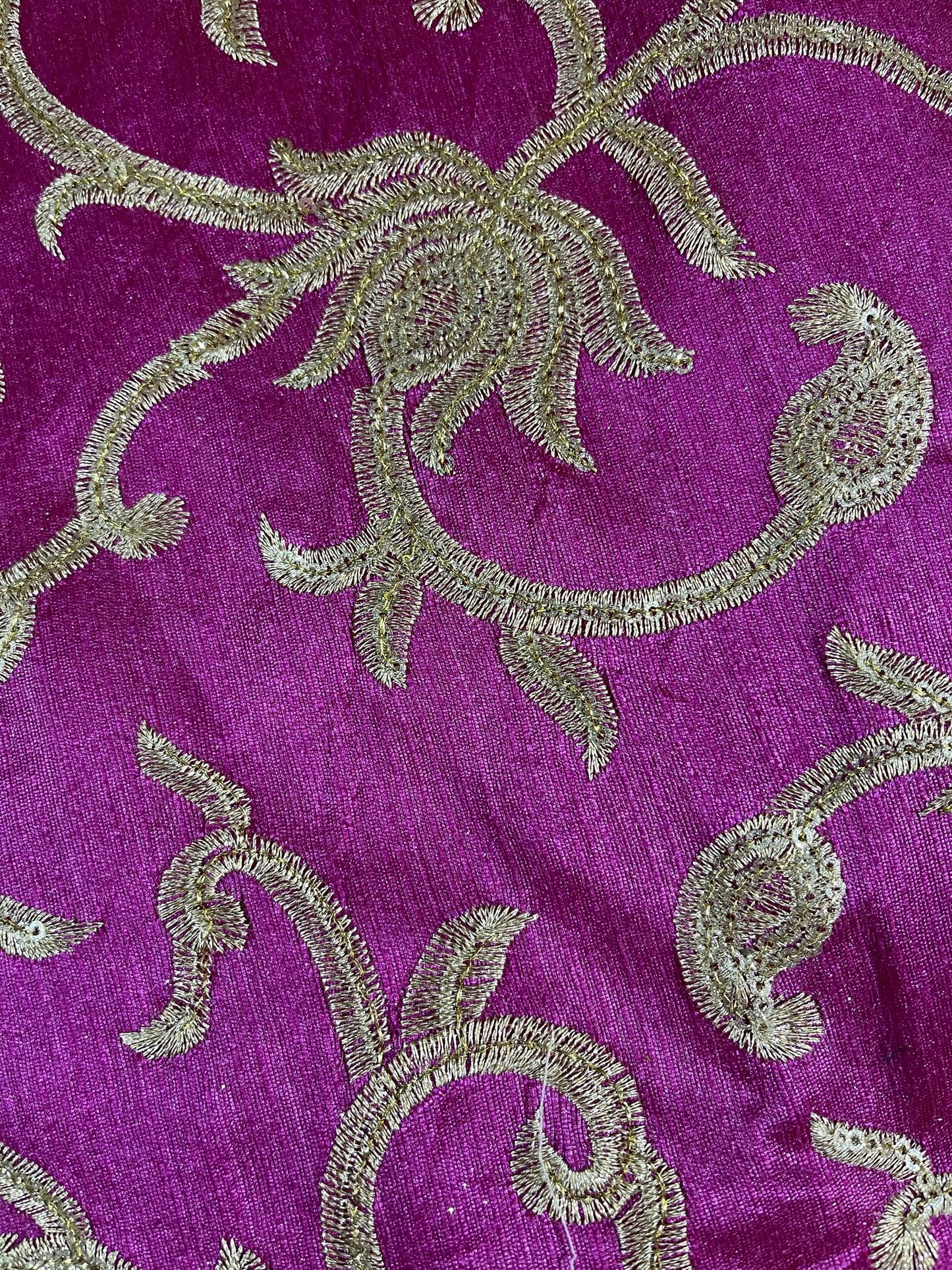 Luxury Faux Raw Silk Embroidered Fabric – Gold Floral Décor, Craft & Dress Material (44" Wide) by the Metre