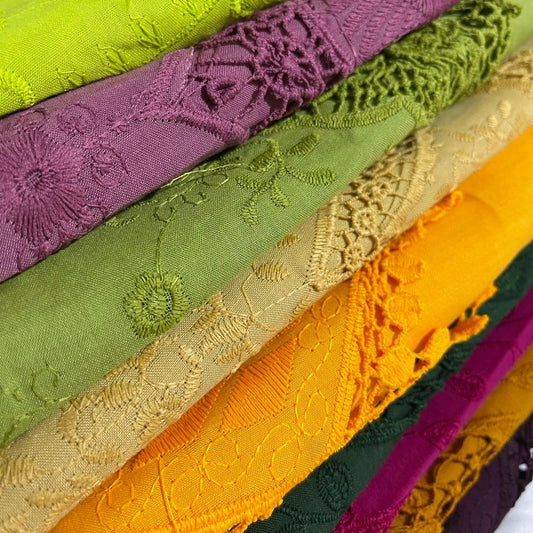 Cotton Floral Embroidery Fabric – Broderie Anglaise Lace Dress & Craft Material, 44" Wide