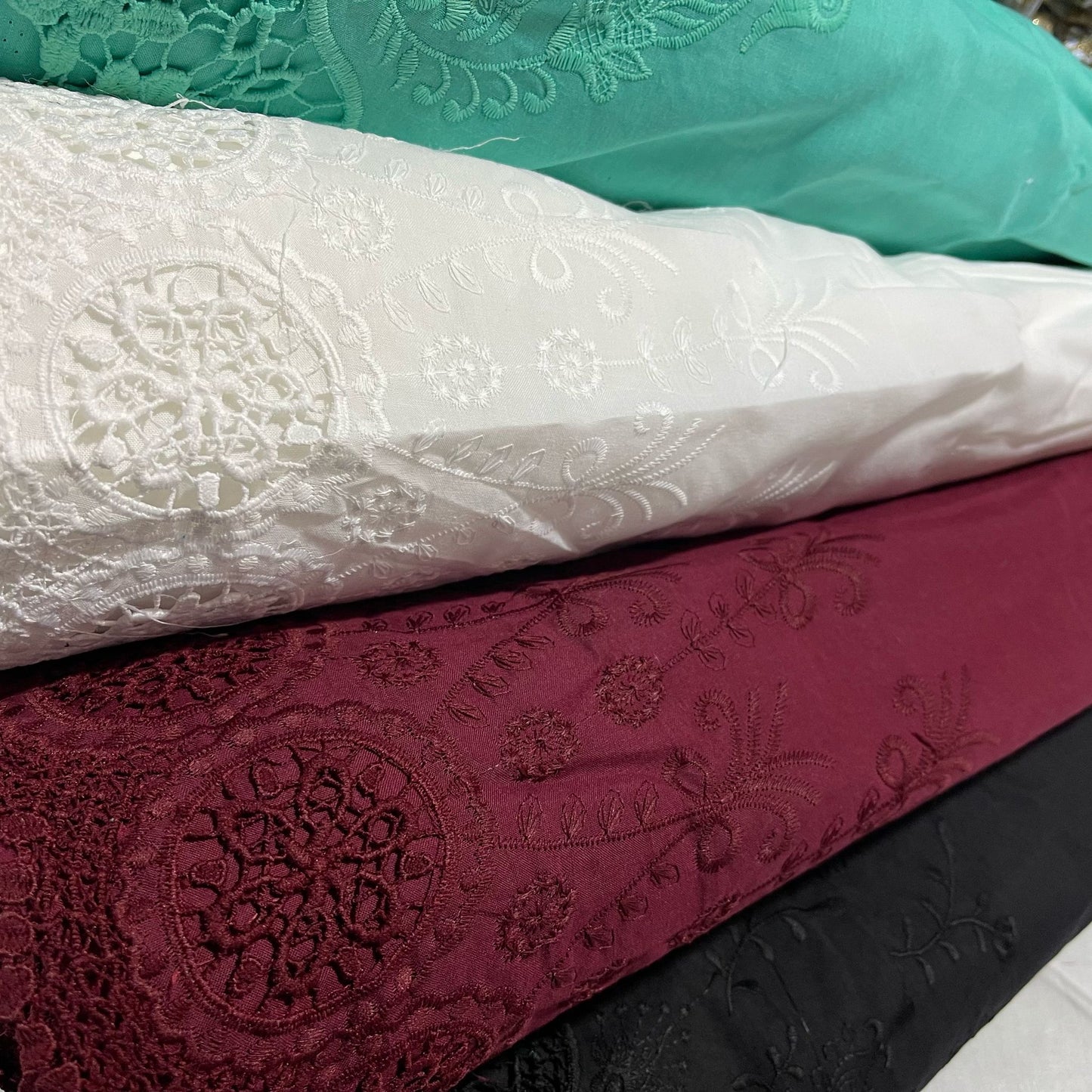 Cotton Floral Embroidery Fabric – Broderie Anglaise Lace Dress & Craft Material, 44" Wide