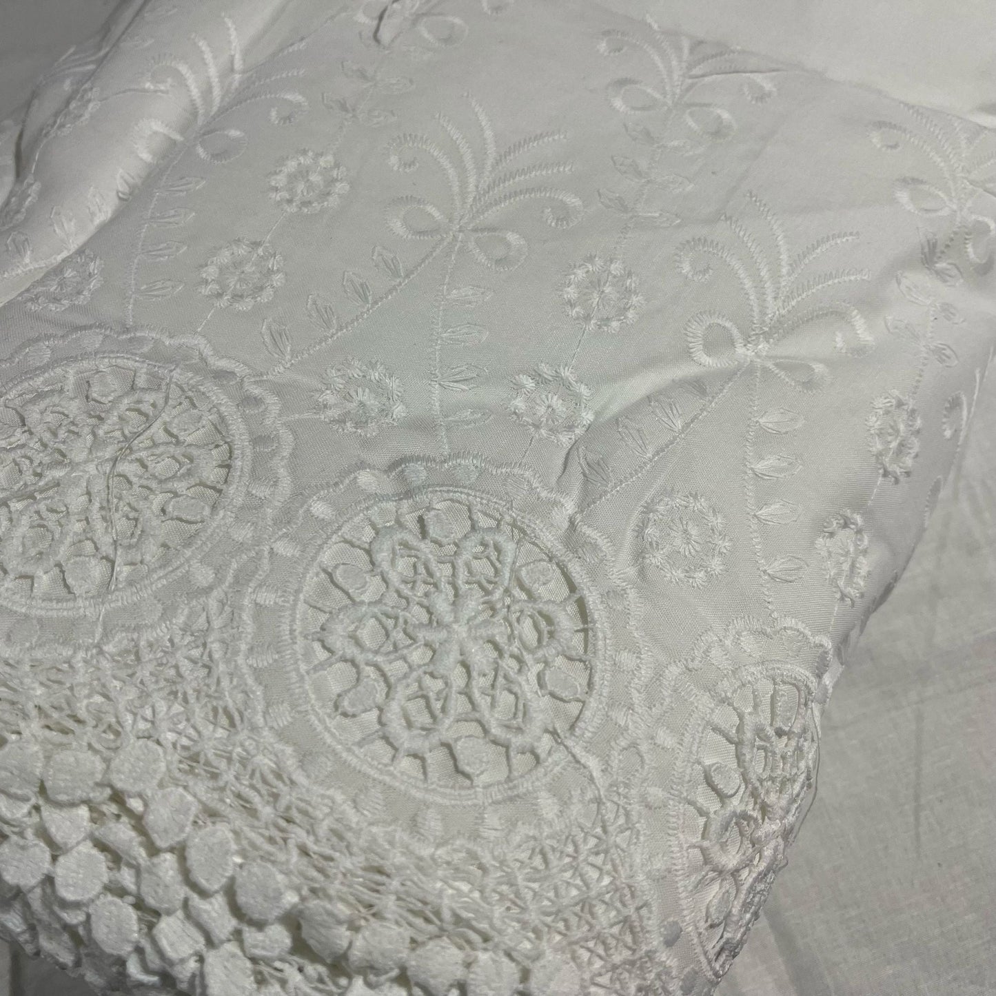 Cotton Floral Embroidery Fabric – Broderie Anglaise Lace Dress & Craft Material, 44" Wide
