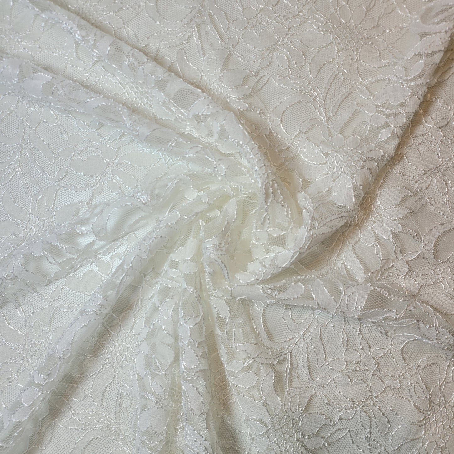 Floral Bridal Lace Fabric – 58" Wide Polyester Mesh & Elastane Blend Dress Material by the Meter