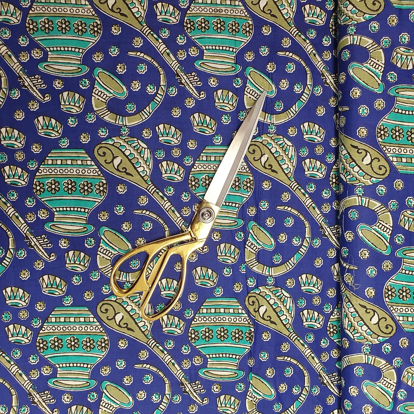 100% Cotton Indian Musical Instrument Print Fabric | Soft Touch 44" (112cm) Wide Dressmaking & Craft Material – Sold by the Meter Blue