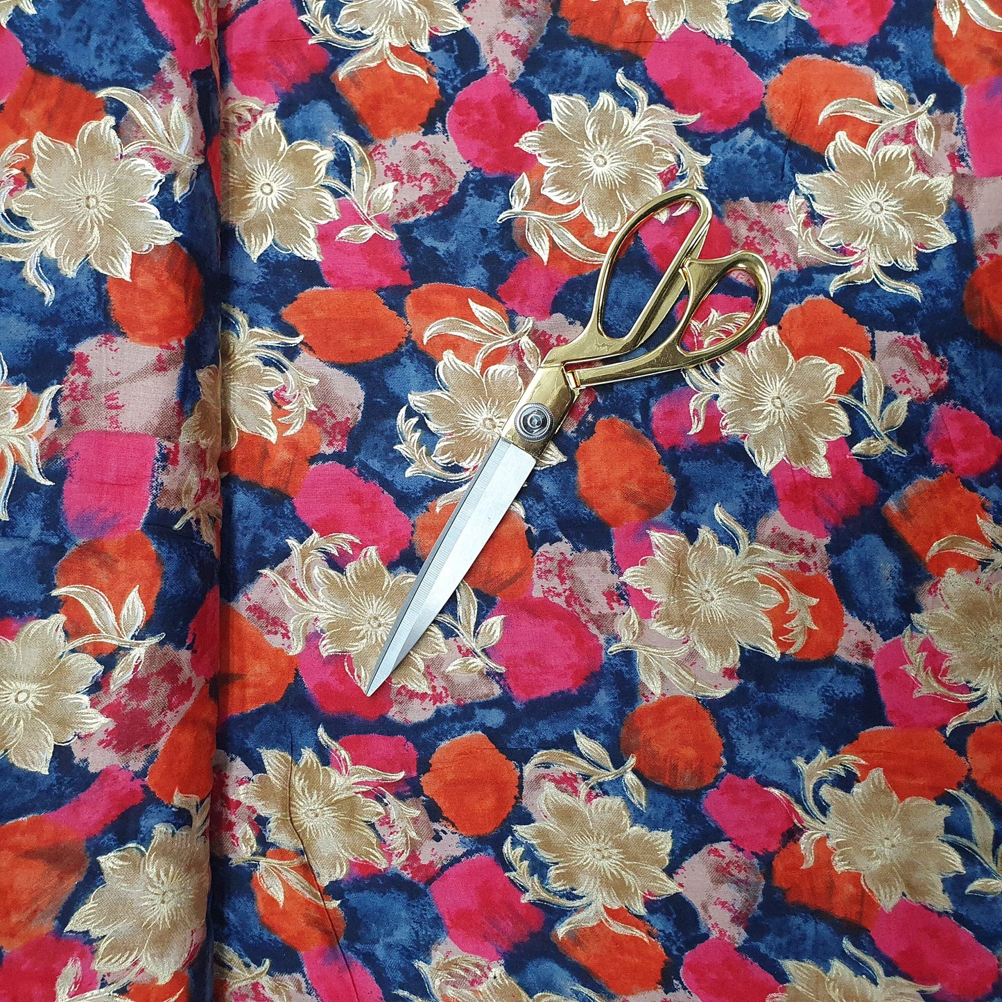 100% Cotton Multi Floral Gold Foil Print Fabric | Soft Touch Indian Design 44" (112cm) Wide Dressmaking & Craft Material – Sold by the Meter Royal Ember Bloom