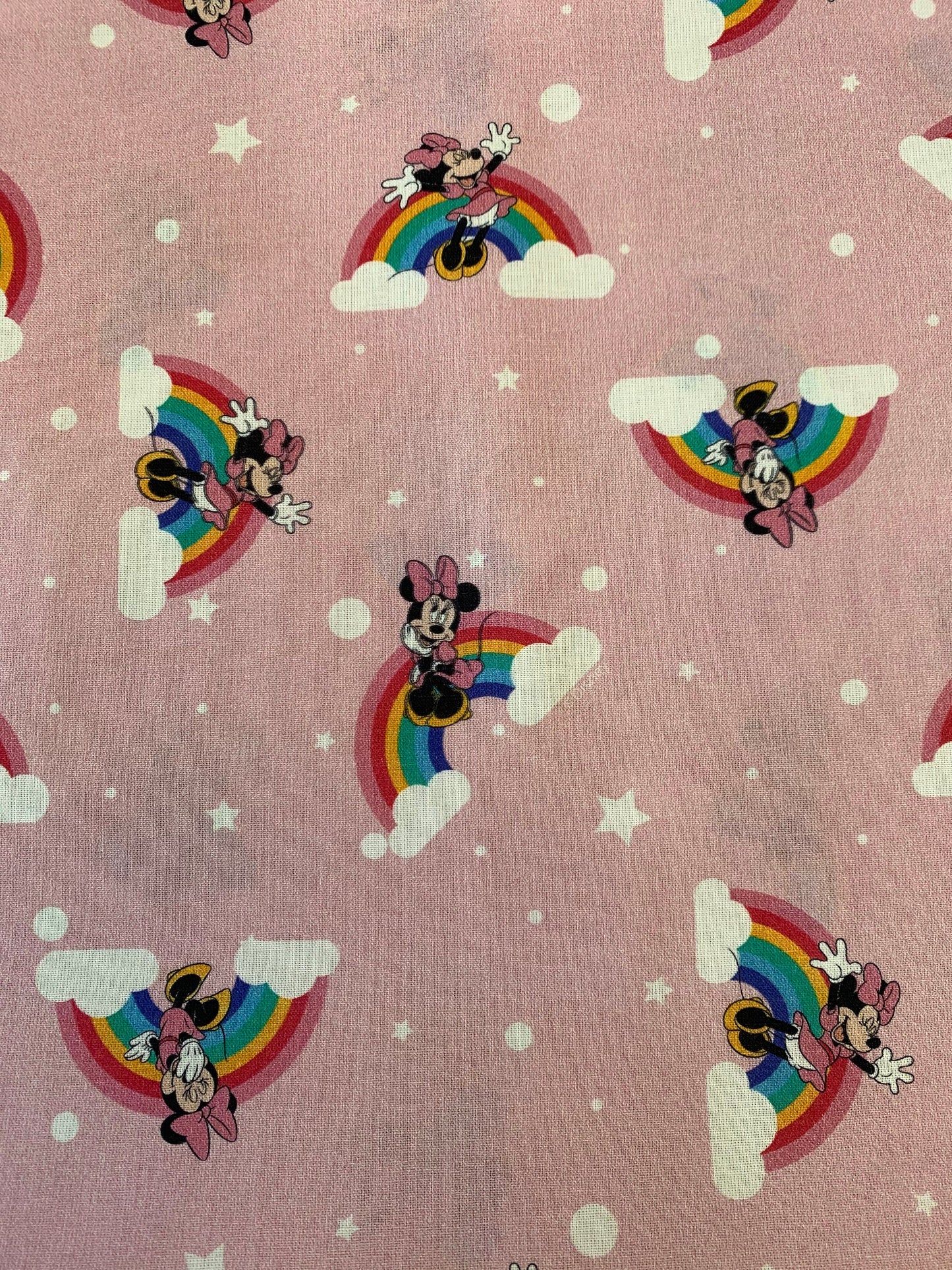 100% Cotton Disney Licensed Rainbow Minnie Mouse Print Pink Base Craft Patch 60.0" (152.4 cm)