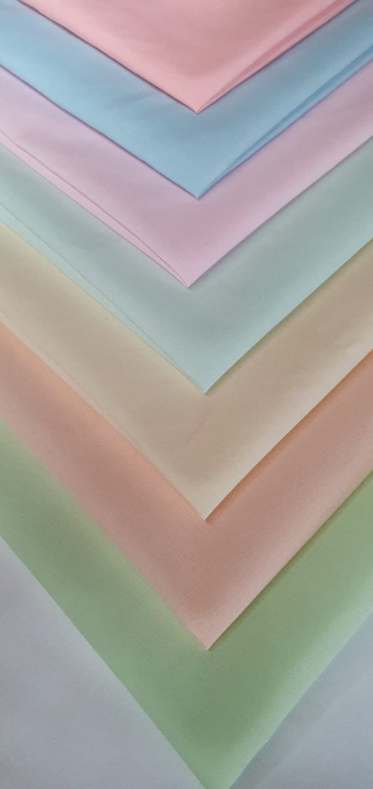 Light Pastel Shades Polycotton Fabric – 7 Fat Quarters Bundle (50x50cm) for Crafts & Dressmaking - Textile Station