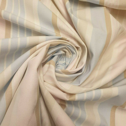 100% Cotton Striped Fabric – Pink, White, Blue & Beige for Curtains, Upholstery & Sheeting, 58" Wide - Textile Station