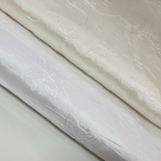 Embroidered & Self-Print Luxury Faux Silk Taffeta Fabric – 44" Wide for Dresses, Curtains & Cushions