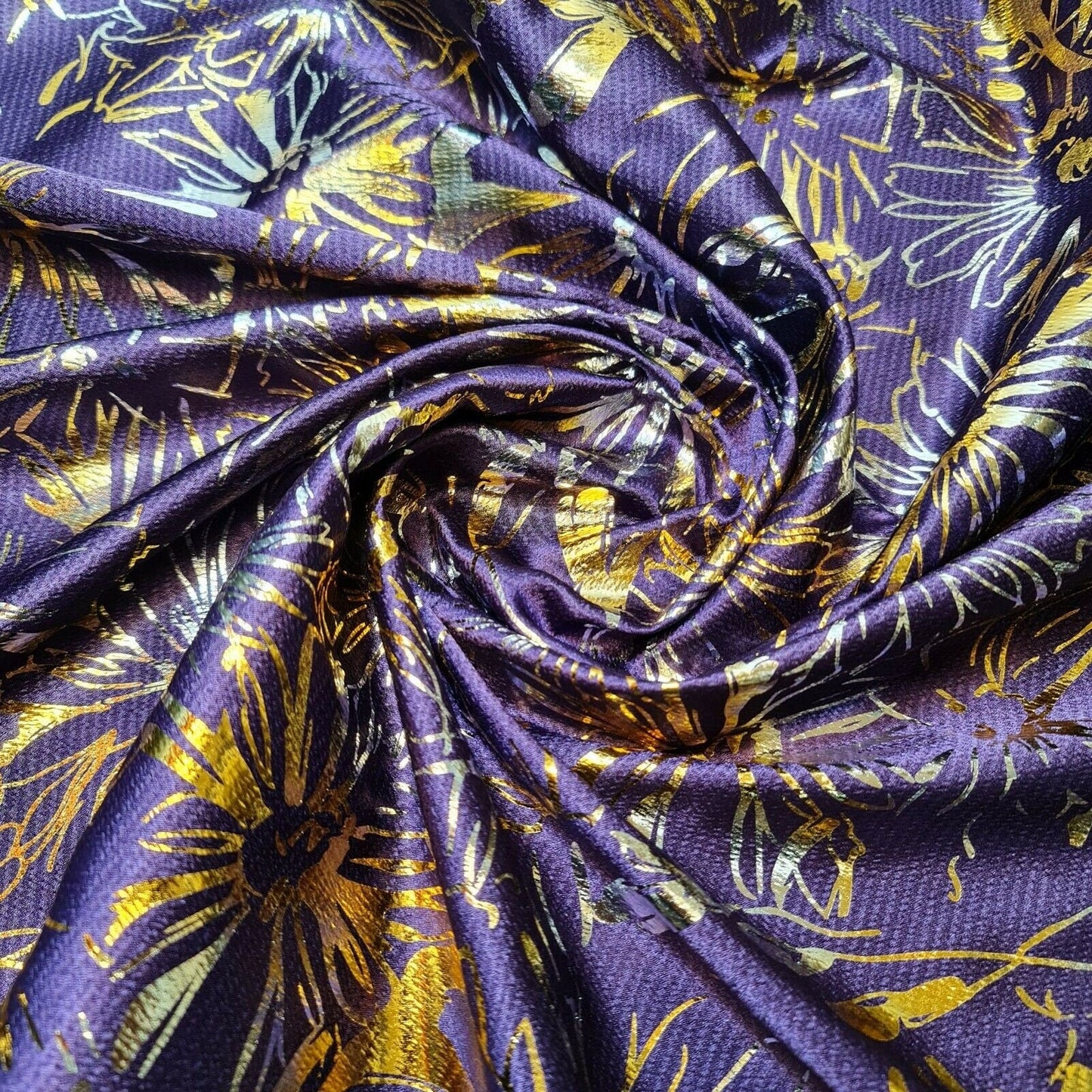 Floral Silk Satin Printed Fabric – 58" Wide Soft Silky Dress & Drape Material by the Metre