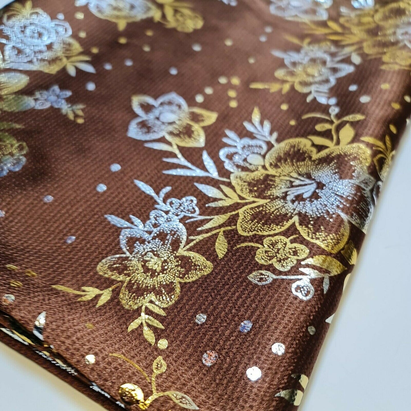 Floral Silk Satin Printed Fabric – 58" Wide Soft Silky Dress & Drape Material by the Metre