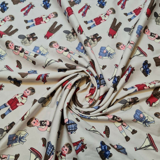 100% Cotton Silver Boat Print Fabric – Kids Nautical Sailor Craft & Dress Material 58" Wide, Sold by the Metre - Textile Station