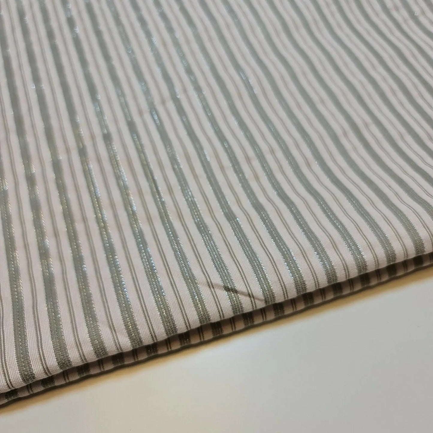 100% Cotton Sage Metallic Lurex Stripe Fabric | 58" (147cm) Wide Soft Dressmaking, Quilting & Craft Material β Sold by the Metre